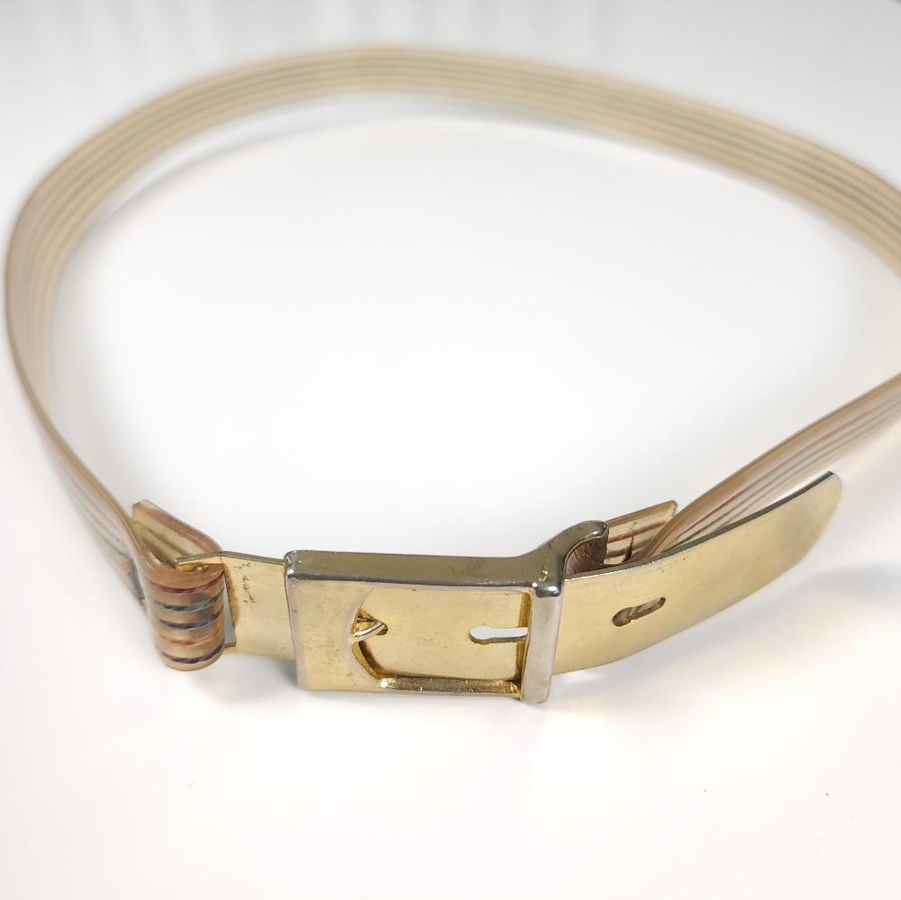 Vtg Striped Multicolor Belt with Gold‎ Buckle